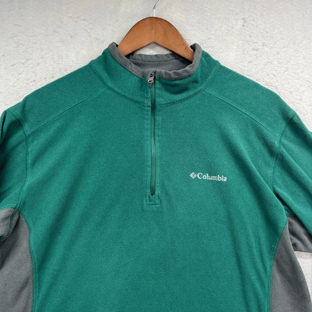 Columbia Fleece Pullover Men Large Klamath Range II Green Gray 1/4 Zip Outdoor